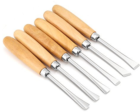 Set di 6 Scalpelli per Intaglio del Legno, Acciaio Temprato, Manico in Legno, per Principianti e Professionisti, 16,3 cm, 189g