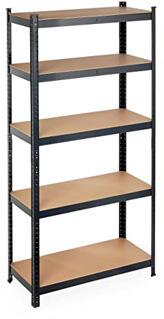 Relaxdays Étagère charge lourde, Meuble de rangement à clip,5 étages, cave, garage 875kg, HlP: 180 x 90 x 40 cm, noir