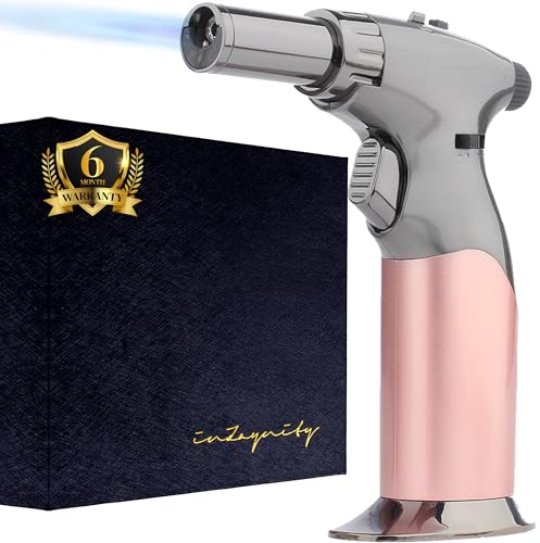 InZaynity Chalumeau à flamme double puissante + triple taille de flamme réglable dans une main Rechargeable Verrouillage continu de la flamme Soudure cuisine barbecue crème brûlée soudure résine