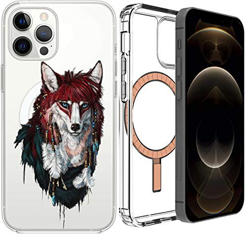 Mixroom - Case for Apple iPhone 12 with Magnetic Circle Compatible with MagSafe Power Supply Fox Indian Feathers 333