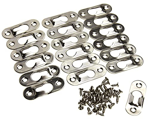 eMagTech 20 Stück Schlüsselloch-Aufhänger Schlüssellochverschlüsse Befestigungsteile für Bilderrahmen Schränke, 42mm x 16mm, mit 40 Stück Schrauben, Silber