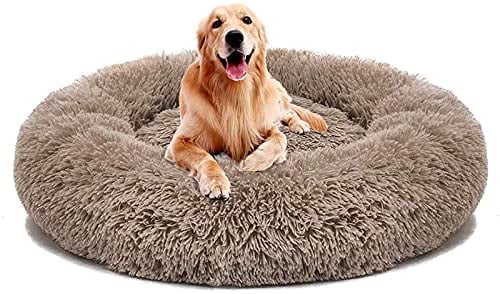 HaiTaoSy Hundebett Grosse Hunde, rutschfest Waschbar, Rund (4XL) 120cm, Hundekissen FlauscHig Hundekorb für Große Mittelgroße Hunde, Braun