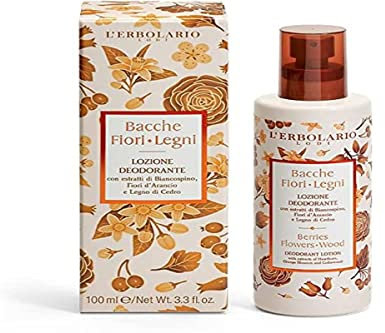 L'Erbolario BACCHE FIORI LEGNI Lozione Deodorante con estratti di Biancospino, Fiori d'Arancio e Legno di Cedro 100ml