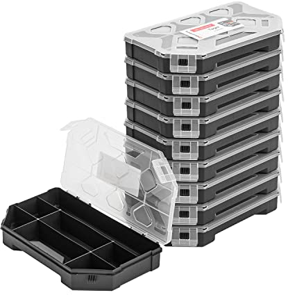 10x Sortimentskasten Kleinteilemagazin – 142 x 243 x 40 mm - Sortierkasten mit Transparent Deckel Sortierkoffer Werkzeugbox Sortimentskoffer