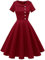 Wedtrend 60er Jahre Kleid Damen Rockabilly Einfarbig Kleid Kurzer Ärmel Kleid Dunkelrot WTP20007 DarkRed L
