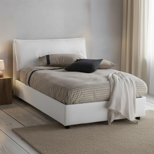 Talamo Italia - Doppelbett Claudia, Bettkasten mit Stoffbezug, 100 % Made in Italy, Öffnung vorne, geeignet für Matratzen 120 x 200 cm, weiß