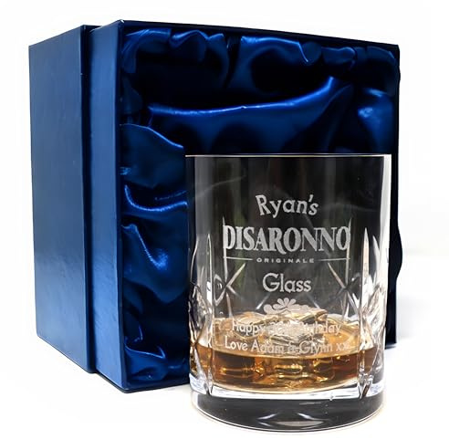 Regalo Personalised Engraved Crystal Glass Tumbler - Disaronno Design (Silk Lined Gift Box)