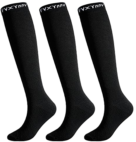 FVXYnnv 3 Paar Kompressionsstrümpfe für Damen Herren, Schwarz Kompressionssocken mit 20-30 mmHg Sport Compression Socks (L-XL)