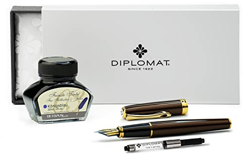 Diplomat Excellence A2 Marakesh vergoldet, Füllfederhalter mit Schreibtinte und Konverter, Füller mit Edelstahlfeder Stärke M, Füllhalter-Set