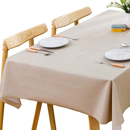 Plenmor Wachstuchtischdecke Beige Plastik Tischdecke Wetterfest, Wachstischdecke Table Cloth Waterproof Wachstuch Tischdecke Rechteckig für Küchen 137 x 185