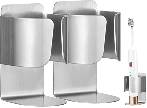 Porta Spazzolini da Denti Elettrici da Muro Supporto per Spazzolini in Acciaio Inox Organizzatore con Adesivo per Dentifricio Detergente Bagno 2 Pezzi