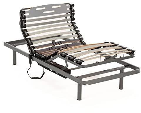 NALUI - Somier para Cama 90 x 180 cm con Patas ProCare, 11 Láminas Madera de Haya de 10 cm y Estructura de Acero. Somier Eléctrico Articulado en 5 Planos con Mando y Cursores para Regular la Firmeza