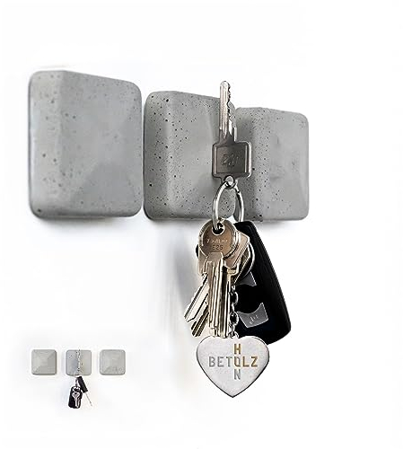 BETOLZ® Design Schlüsselhalter Magnetisch aus Beton [‎7,5 x 7,5 x 2,5cm] Alternative zum Schlüsselbrett ohne Bohren/Schlüsselaufbewahrung zum Kleben - 3er Set