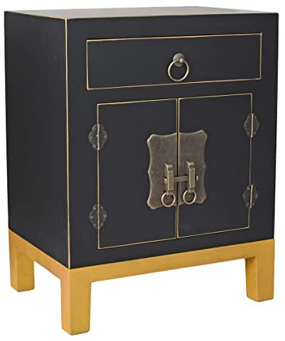 Nachtschrank China Möbel Nachtkonsole Schwarz Gold Nachttisch Nachtkommode mya051 Palazzo Exklusiv