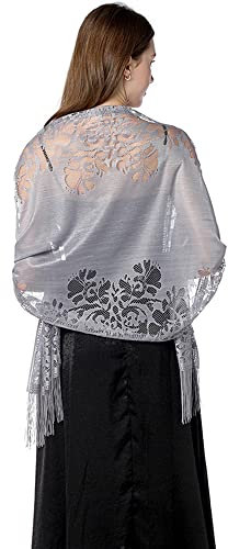 TOEECY Stola Damen Spitzenschal Leichter Weicher Umschlagtuch Abendschal Stola mit Fransen für Brautjungfer Abendkleid Hochzeit Party Festlich Abschlussball Umhang Schal (Grau)