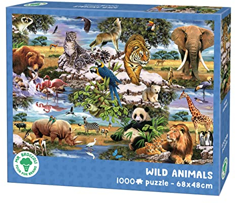 Mr. Broccoli Puzzle 1000 Teile Wildtiere - Collage aus Tiere - 68 x 48 cm - Wildlife Dschungel - Puzzle mit Tier-Motiv