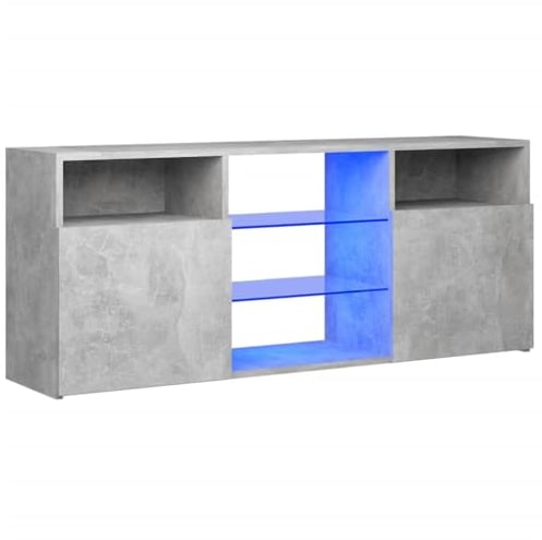 vidaXL TV Cabinet with LED Lights Indoor Furniture Bedroom TV Stand Unit Living Room Entertainment Centre Hifi Cabinet Concrete Grey