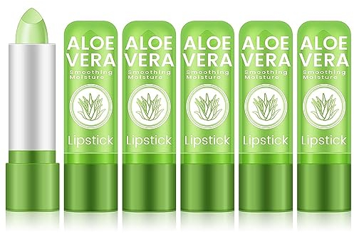 Ownest 5 Stück Aloe Vera Lippenstift, Lang anhaltender nahrhafter beruhigender Lippenbalsam, Lippen feuchtigkeitsspendende Temperatur Farbwechsel Lippenstift