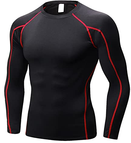SANANG Men's Athletic Quick Dry Compression Base Layer Long Sleeve T-Shirt,Elastic,S-2XL, Camouflage, Rücken, weiß