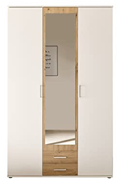 AVANTI TRENDSTORE Hanu - Armadio in legno laminato composto da 2 ante a battente, 1 anta a battente specchiata e 2 cassetti, disponibile in tre colori. Dimensioni LxAxP 120x196,3x53,5 cm