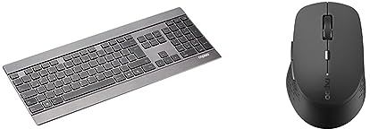 Rapoo E9270P kabellose Tastatur Wireless Keyboard ultraflaches 4 mm Tastaturdesign aus Edelstahl und Aluminium - schwarz & M300 Silent kabellose Maus Wireless Mouse 1600 DPI Sensor - dunkelgrau