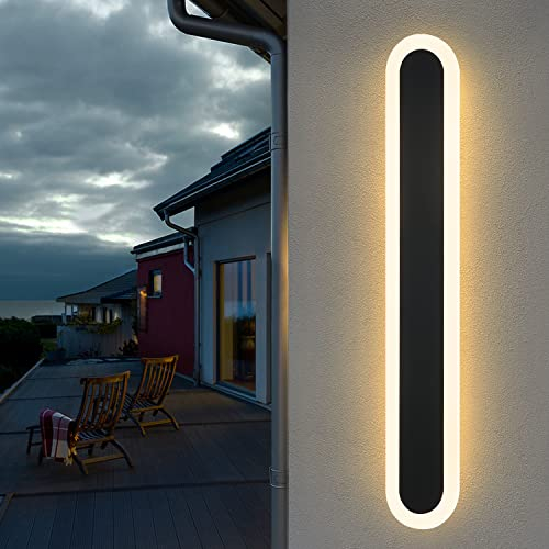ZMH LED Wandleuchte Aussen Wandlampe: 50cm Villa Außenwandleuchte Schwarz Lang Außenlampe IP65 Wasserdicht Modern Außenleuchte10W Wandbeleuchtung für Flur Bad Schlafzimmer Garten Treppenhaus Terrasse