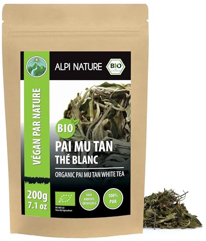 Alpi Nature Tè BIO Pai Mu Tan 200g, Foglie di Tè Bianco Pai Mu Tan, Naturalmente Caffeinato