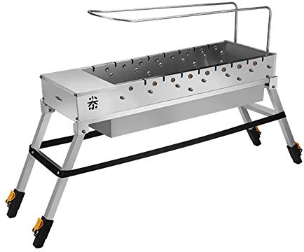 NEWCES Barbecue Tisch-Holzkohlegrill Holzkohle-Schaschlik-Grill aus gebürstetem Edelstahl BBQ-Grill 2 Regale Braten-Kebab-Rack for Garten-Hinterhof-Camping-Tischgrill