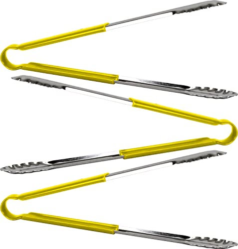 3X Catergold Professional Stainless Steel Cooking Tongs Set (15, Yellow)