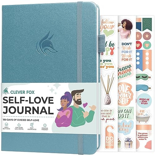 Clever Fox Self-Love Journal for Women, Gratitude, Positivity, Aquamarine | 6-month daily mental health journal with stickers, self-care, anxiety therapy, life & wellness planner for teens & adults