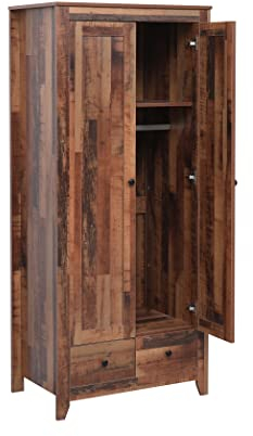 Homeke Wooden Wardrobe with 2 Door 2 Drawer,StorageShelf,Hanging Rail Clothes Organizer Bedroom Furniture