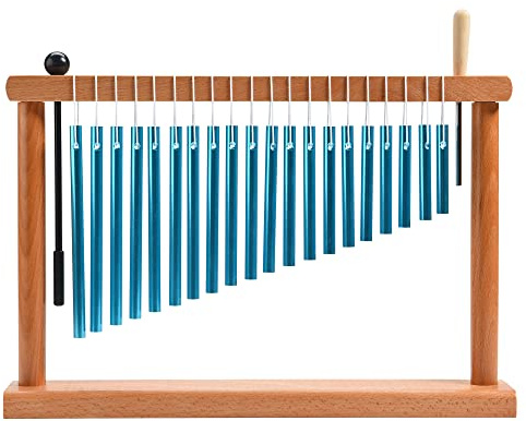 Tisch-Windspiel, 20 Töne, Glocke, Musik-Percussion-Instrument mit Schlägel, Blau | Blaues Tisch-Windspiel mit Ständer und Schlägel für Klangheilung, Meditation und Musiktherapie