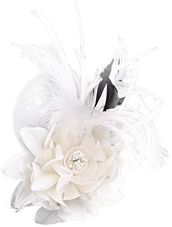 Damen Vintage Feder Brosche,Asudaro Blumen Feder Brautbroschen Haarschmuck Vintage Brosche Stoff Corsage Broschen Hochzeit Broschen für Frauen Party Haarschmuck Mode Hut Elegant Beige