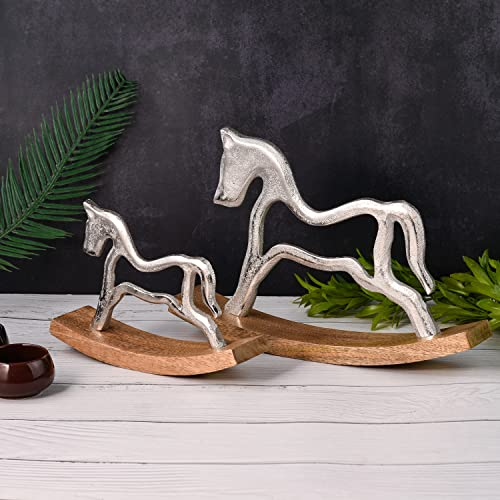 Marrakesch 2er Set Schaukelpferd Deko Aufsteller Swing 30cm Groß | Dekoobjekt Dekofigur als Tischdeko Silber (Schaukelpferd 30cm Sving)