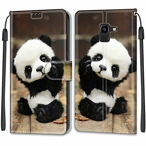 Cover per Samsung Galaxy J6 2018 PU Pelle Custodia Flip Panda | Flip in pelle PU, Chiusura magnetica, Supporto regolabile, Scomparti schede, Protezione totale per Samsung J6 2018