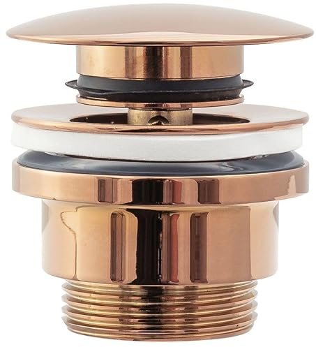 Rea BONDE DE LAVABO UNIVERSEL CLIC-CLAC ROSE GOLD Bouchon Lavabo Salle de Bain avec Trop-plein Bonde de Vidage Pop-up en Laiton (or rose)