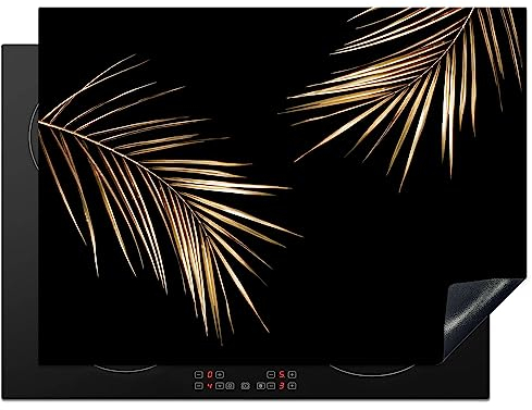 KitchenYeah© Copri Piano Cottura 71x52 cm Coprifornelli Tappetino per Induzione Fornello Tutto per la Cucina Foglie - Piante - Oro - Nero - Lusso