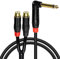 GELRHONR 6,35mm (1/4 Pouce) Mâle à 2 RCA femelles Adaptateur Audio Y Splitter,Droit à Angle Droit TS 6.35mm Mono vers 2x RCA Câble (90°-1M/3.3Ft)