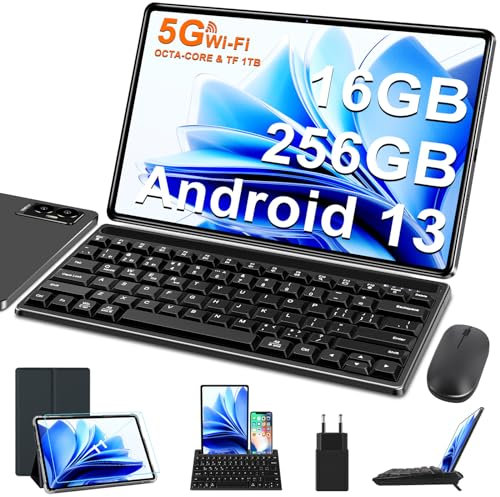 FACETEL Tablet 11 Zoll Android 13 Tablet mit 5G WiFi GMS - Zertifizierung Octa-Core Tablet PC mit 16GB RAM + 256GB ROM TF 1TB | 8600mAh | 2K HD | 5MP + 13MP, Tablet mit Tastatur und Maus - Gray
