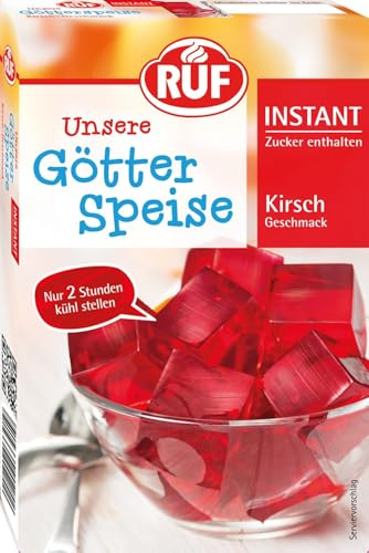 RUF Instant Götterspeise Kirsch Geschmack, Zucker bereits enthalten, nur 2 Stunden Kühlzeit, glutenfrei und vegan, 1x100g | 100 g (5er Pack)