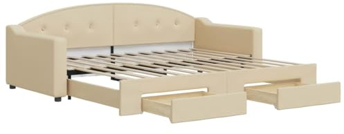 vidaXL Tagesbett, Ausziehbar Schlafsofa mit Schubladen Matratzen, Bettsofa Gästebett für Schlafzimmer Wohnzimmer, Sofa Bett Ausziehbett, Creme 90x200 cm Stoff