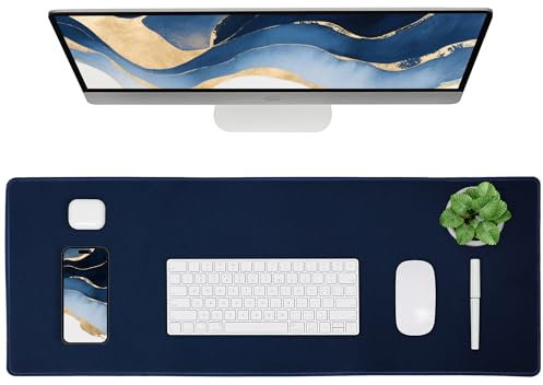 ALOANES Waterproof Mousepad with Durable Stitched Edge, Large Gaming Keyboard Pad, Non-Slip Rubber Base Mouse Mat, Extended Desk pad for Gamer, Office & Home, Dark Blue Mouse Pad 31.5X 11.8X 0.12 in