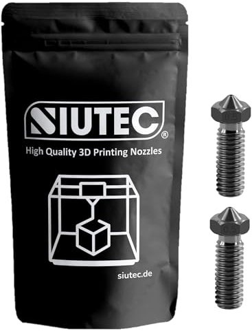 SIUTEC® Premium Volcano Düse Nozzle 0.5 mm Gehärteter Stahl/hardened steel – 2 Stück für 1,75 mm Filament | Sidewinder X1/X2, Genius Pro, Vyper, Kobra Max, Super Racer, V400, Little Monster