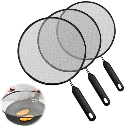 TOATELU Set di 3 Coperchi Paraspruzzi in Acciaio Inox: Coperchio Paraspruzzi con Manico, Coperchio per Prove per Padelle, Diametro 21cm, 25cm, 29cm, Coperchio per Padella Anti-Spruzzi per Padelle
