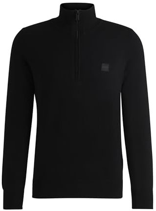 BOSS Mens Zip Neck Sweater Long Sleeve Cotton Black XL