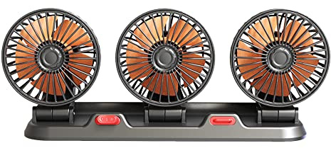 KACEPAR Ventilador de Aire de Refrigeración Portátil para Coche, Circulador de Aire Eléctrico de Tres Cabezales de 24V, Ventilador Automático Giratorio de 360 Grados, para Vehículos Se/d*an/SUV/RV