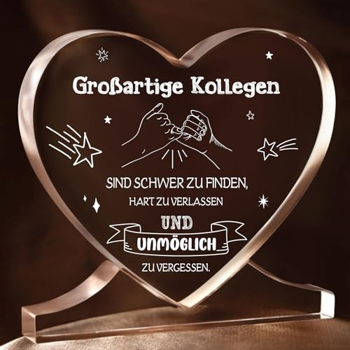 BBTO Abschiedsgeschenk für Kollegen Acryl Herz Schild | Kollegen Kollegin Dankeschön Geschenk Herz Acryl Plakette für Kollege Jobwechsel Ruhestand Geschenk