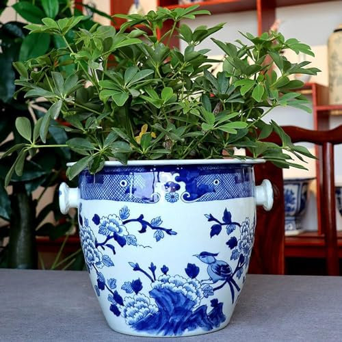 Pot de fleurs en porcelaine bleu et blanc avec urne binaurale Pot de fleurs pot de fleurs bleu et blanc Pot de fleurs astétique Décoration de chambre en porcelaine bleue et blanche Petites plantes Pot