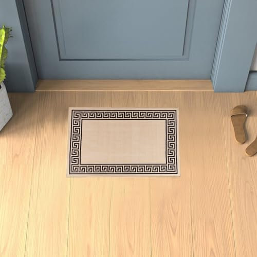 renoazul® Non-slip Door Mat With Bordered Design Welcome Mat, 40 X 60 cm - Beige-Black - Greeky Washable Rug For Living Room, Garden, Bedroom Corridor And Kitchen Rug.