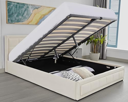 Blisswood Upholstered Gas Lift Up Bed Frame With Storage, Ottoman Super King Bed With Mattress, Ottoman Storage Bed With Gas Lift Wooden Slats, (6ft Super King Bed Frame, Mattress Included)